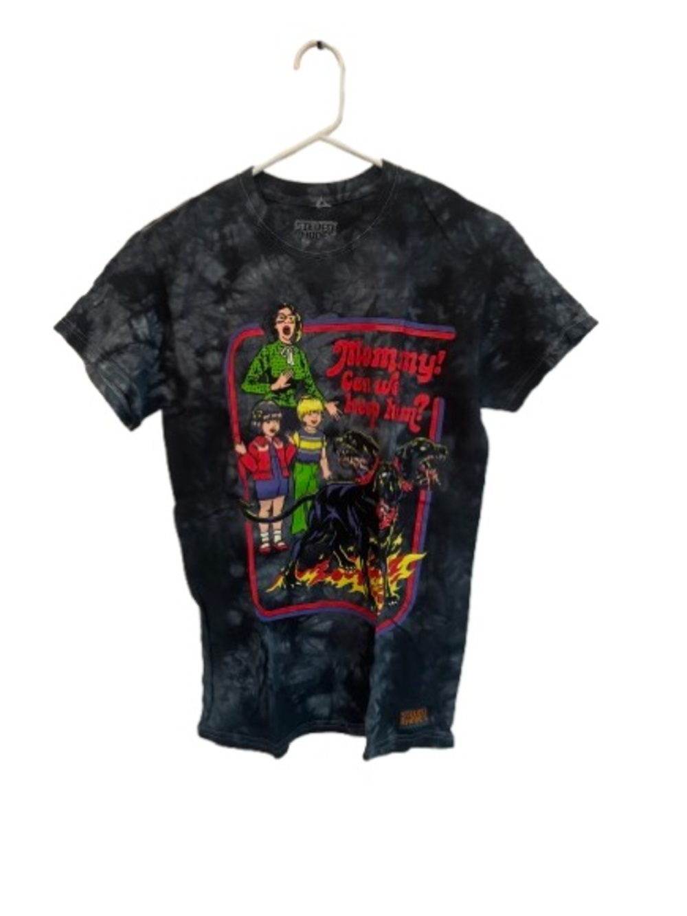 Black Tie-Dye Graphic Short Sleeve Tee with Retro funny Print